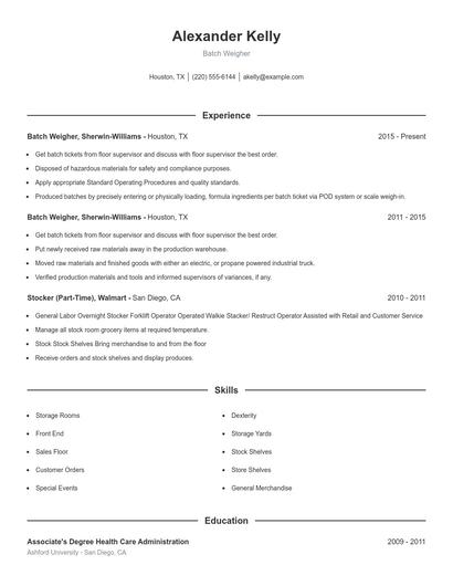 Batch Weigher Resume