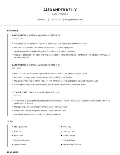 Batch Weigher Resume