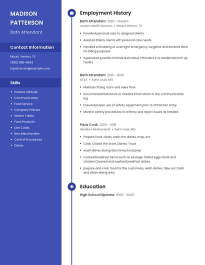 Bath Attendant Resume
