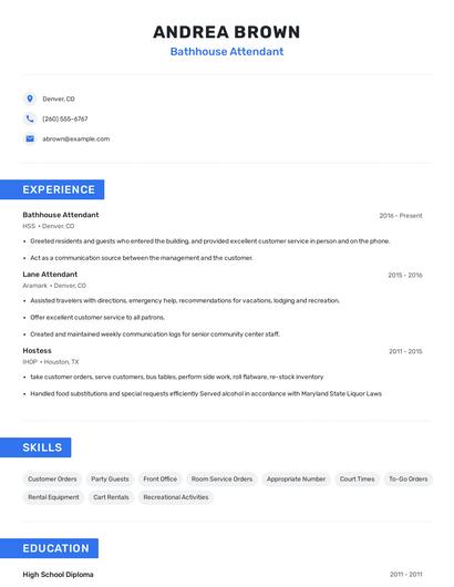 Bathhouse Attendant Resume