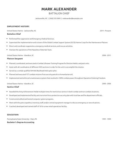 Battalion Chief Resume