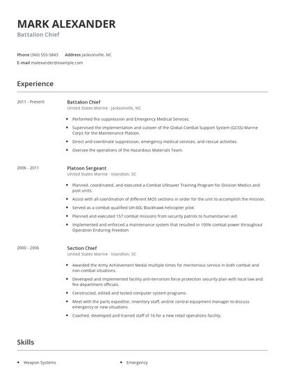 Battalion Chief Resume