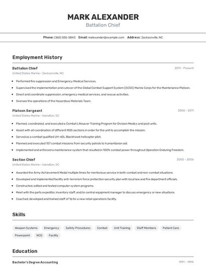 Battalion Chief Resume