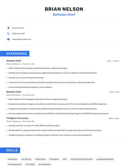Battalion Chief Resume