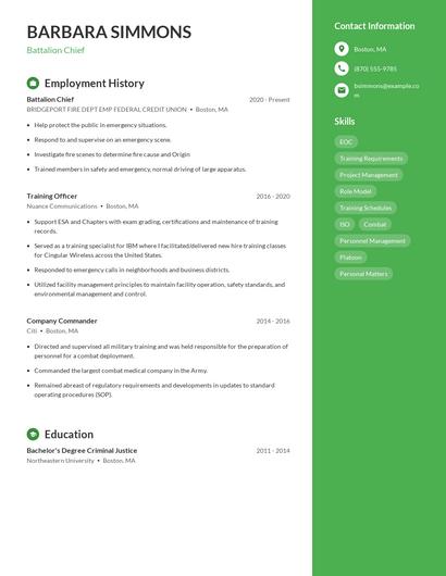 Battalion Chief Resume