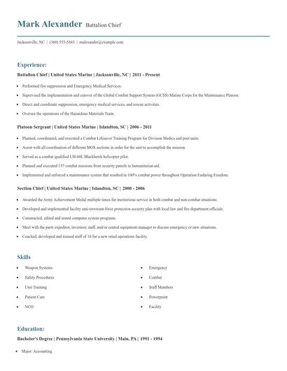 Battalion Chief Resume