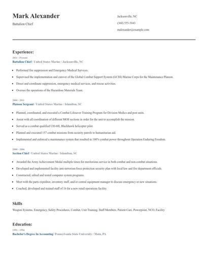 Battalion Chief Resume