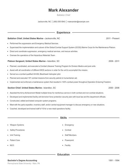 Battalion Chief Resume