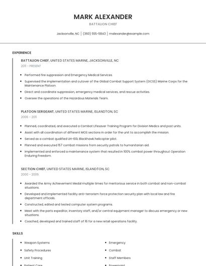 Battalion Chief Resume