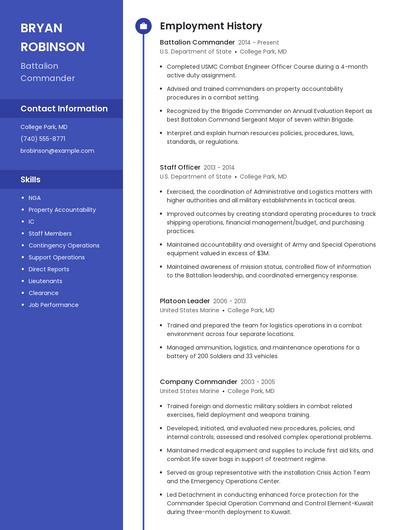 Battalion Commander Resume