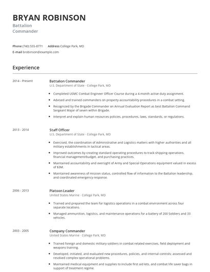 Battalion Commander Resume