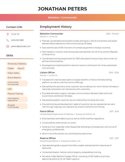 Battalion Commander Resume