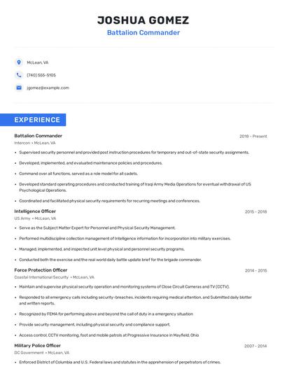 Battalion Commander Resume