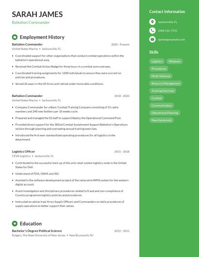 Battalion Commander Resume