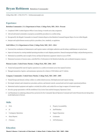 Battalion Commander Resume