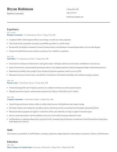 Battalion Commander Resume