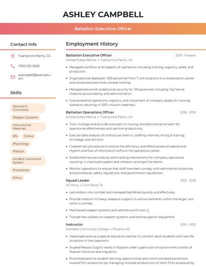 Battalion Executive Officer Resume