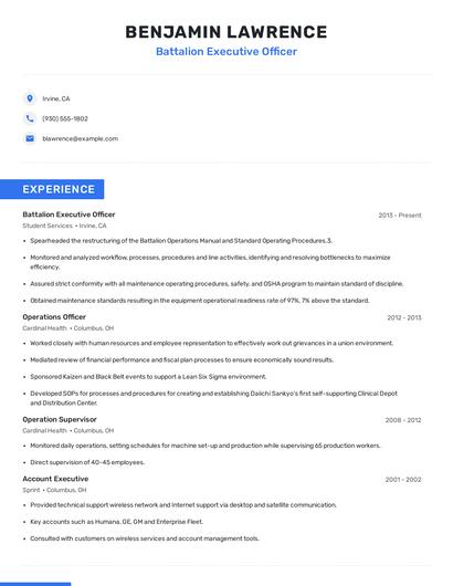 Battalion Executive Officer Resume