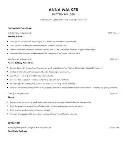 Battery Builder Resume