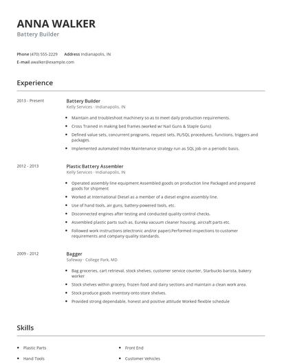 Battery Builder Resume