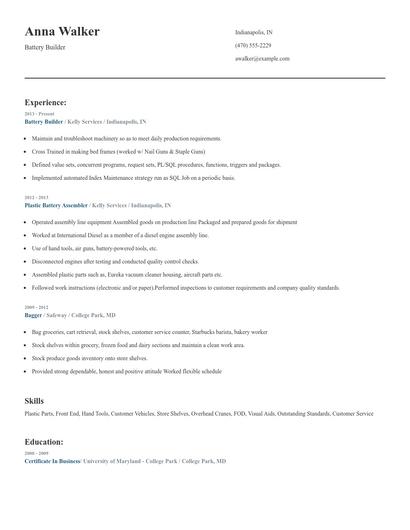Battery Builder Resume