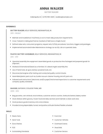 Battery Builder Resume