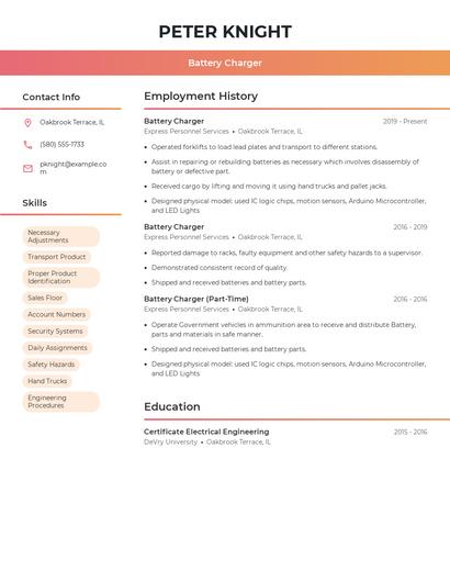 Battery Charger Resume