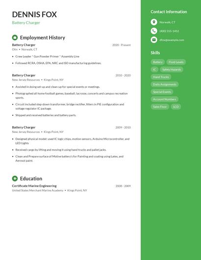 Battery Charger Resume