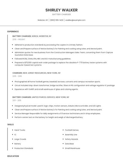 Battery Charger Resume