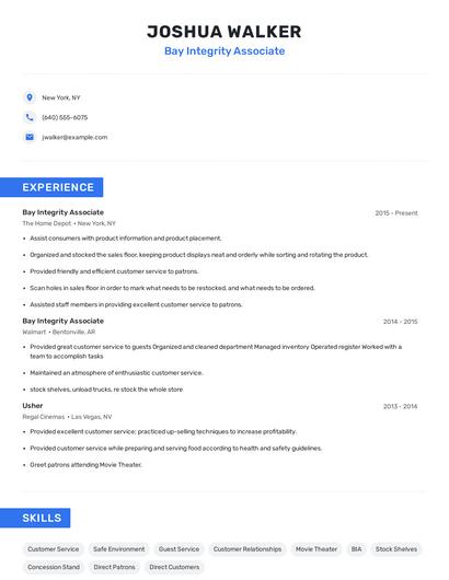 Bay Integrity Associate Resume