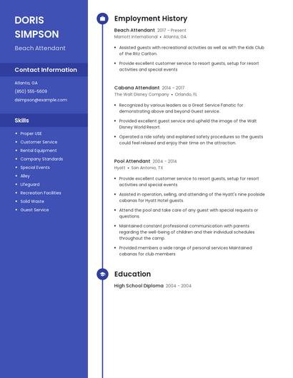 Beach Attendant Resume