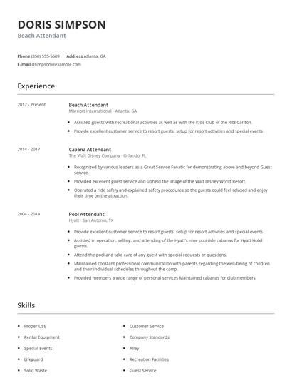 Beach Attendant Resume