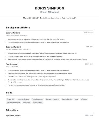 Beach Attendant Resume