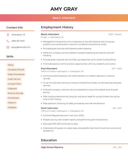 Beach Attendant Resume