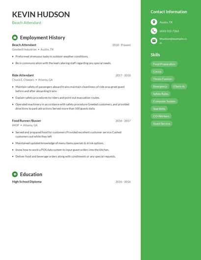 Beach Attendant Resume