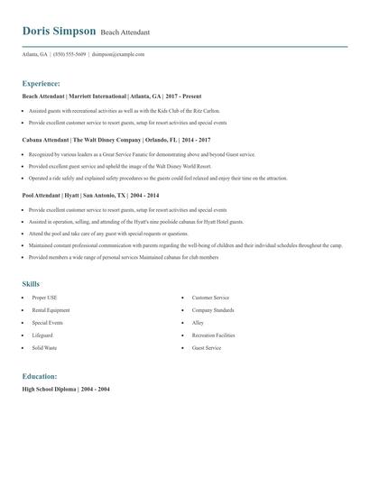Beach Attendant Resume
