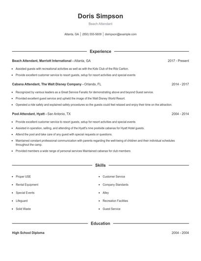 Beach Attendant Resume
