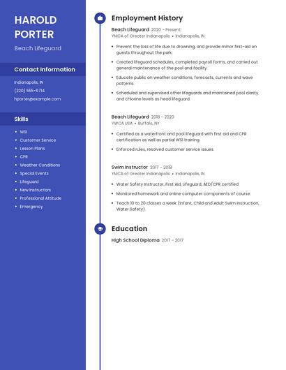 Beach Lifeguard Resume
