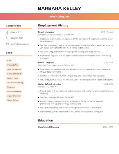 Beach Lifeguard Resume