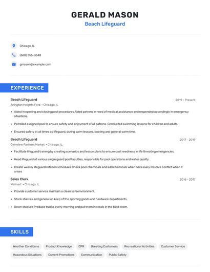 Beach Lifeguard Resume