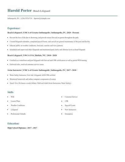 Beach Lifeguard Resume