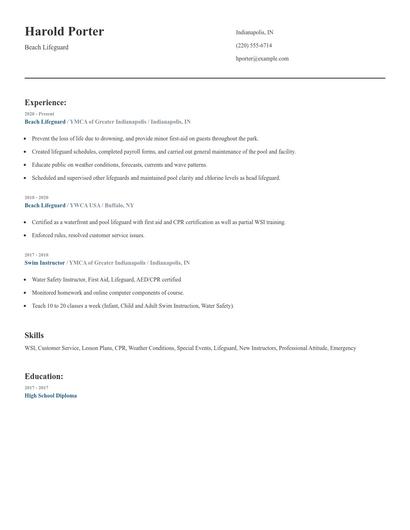 Beach Lifeguard Resume