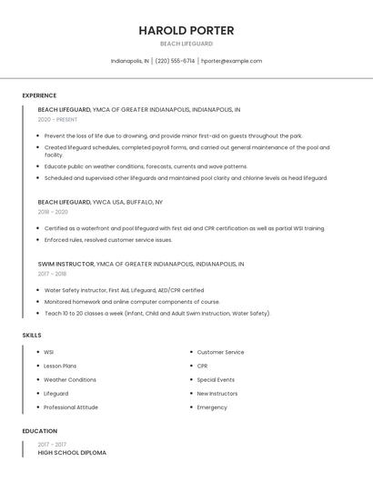 Beach Lifeguard Resume