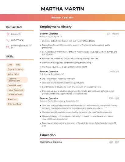 Beamer Operator Resume