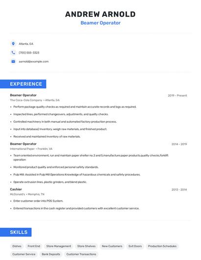 Beamer Operator Resume