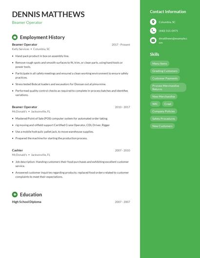 Beamer Operator Resume