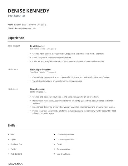 Beat Reporter Resume