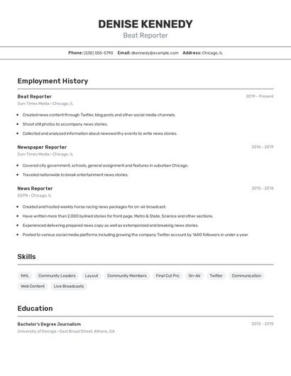 Beat Reporter Resume