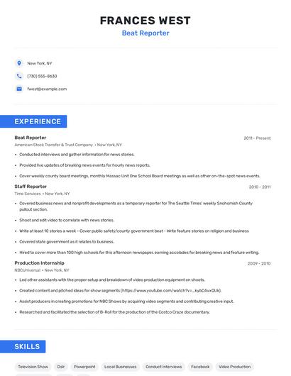 Beat Reporter Resume