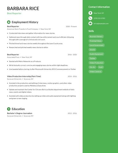 Beat Reporter Resume